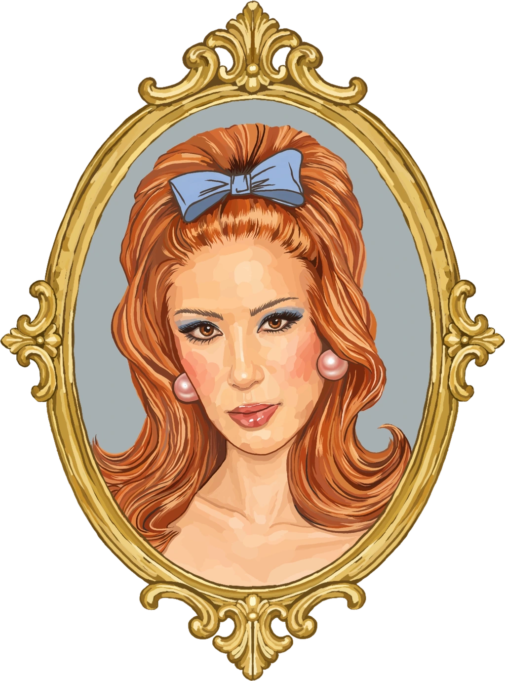 Portrait illustré de Victoria dans un cadre ovale doré